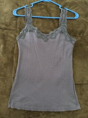 Maurices Ribbed Lace-Trim Cami Tank Top - Purple Gray